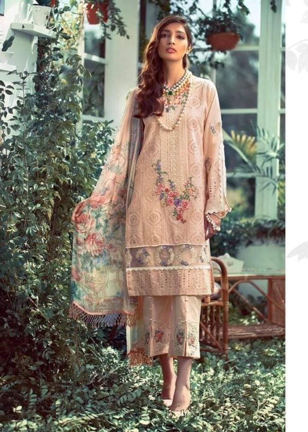 Elegant Luxury Chikankari Scifflie Embroidered Summer Lawn Dress