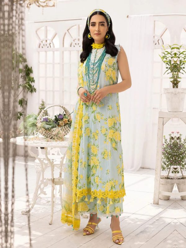 Elegant Digital Printed Embroidered Summer Lawn Lemon Yellow Dress