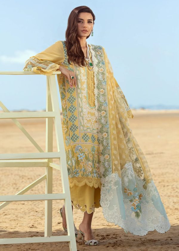 Elegant Luxury Chikankari Embroidered Summer Lawn Lemon Yellow Dress