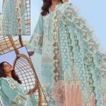 Elegant Luxury Chikankari Embroidered Summer Lawn Aqua Dress