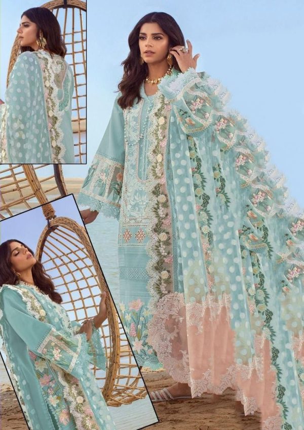 Elegant Luxury Chikankari Embroidered Summer Lawn Aqua Dress