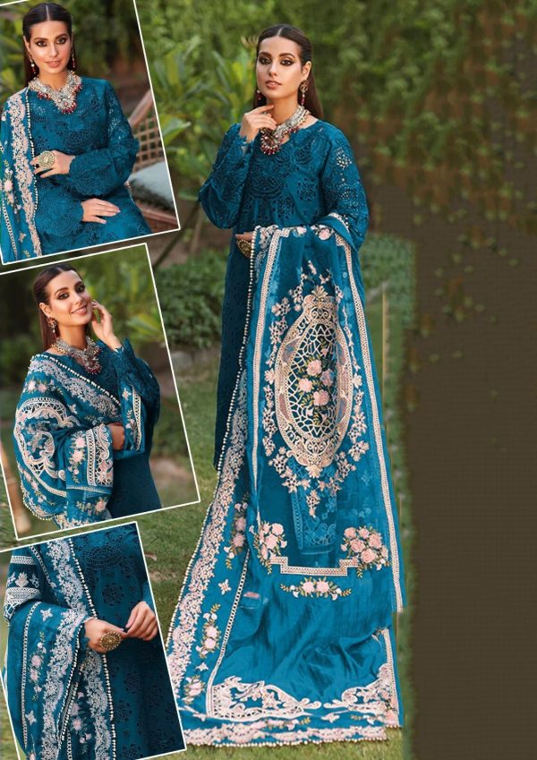 Elegant Luxury Chikankari Embroidered Summer Lawn Cotton Teal color Dress