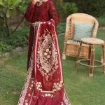 Elegant Luxury Chikankari Embroidered Summer Lawn Cotton Maroon Dress