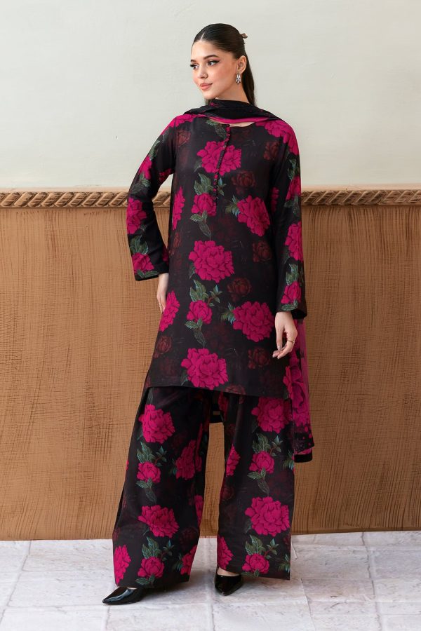 Elegant Printed Embroaided Summer Lawn Black Red Dress