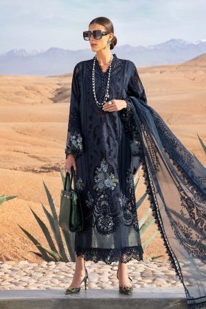 Elegant Luxury  Embroidered Summer Lawn Cotton Chikankari Navy Blue Dress