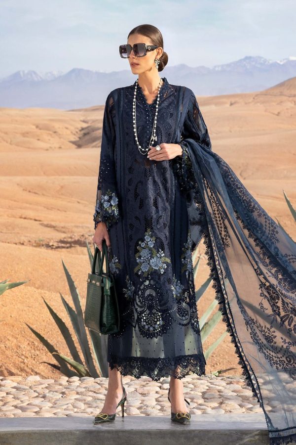 Elegant Luxury  Embroidered Summer Lawn Cotton Chikankari Navy Blue Dress