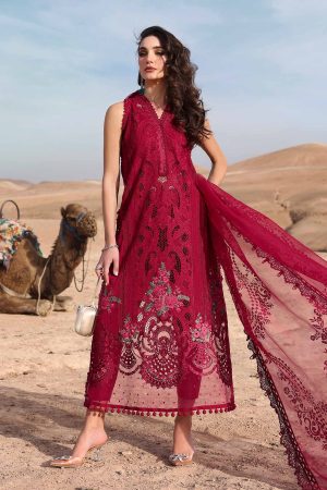 Elegant Luxury  Embroidered Summer Lawn Cotton Chikankari Red Maroon Dress