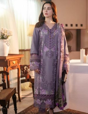 Elegant Summer Luxury Embroaided Lawn Purple Dress