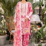 Elegant summer Printed Embroidery Lawn Unstitched Pink Dress