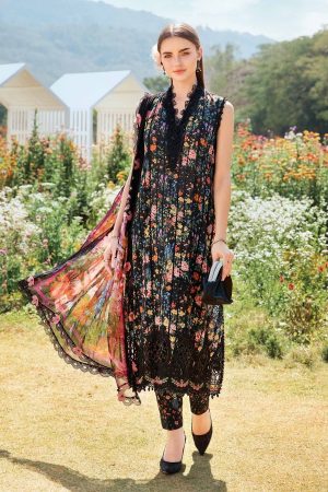 Elegant summer Printed Embroidery Lawn Unstitched black Dress