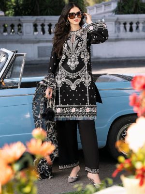 Elegant summer Luxury Embroidery Lawn Unstitched Black Dress