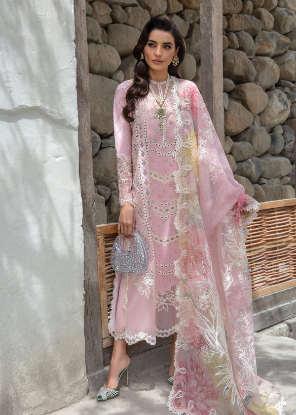 Elegant summer Chikankari Embroidery Lawn Unstitched pink Dress