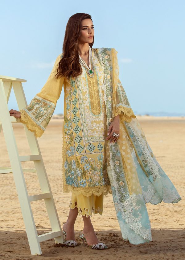 Elegant summer Luxury Embroidery Lawn Unstitched lemon yellow Dress