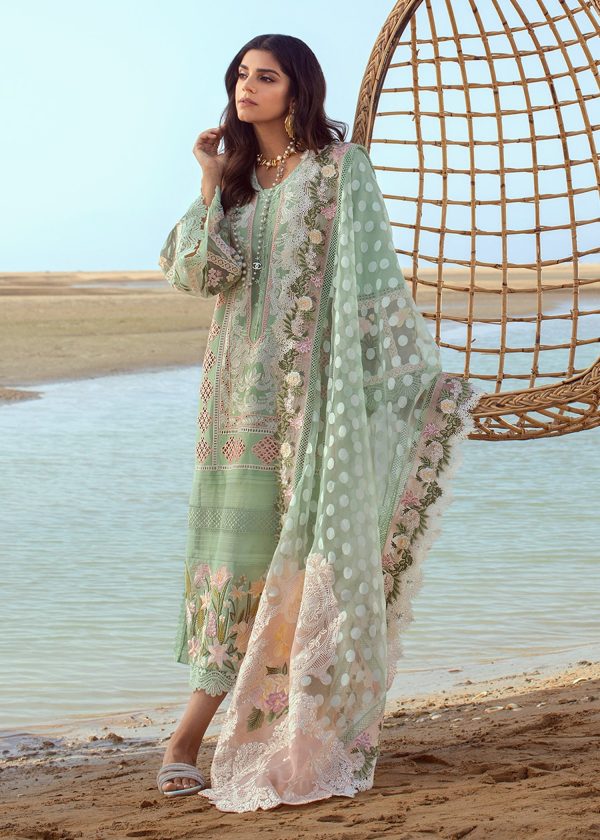 Elegant summer Luxury Embroidery Lawn Unstitched mint green Dress