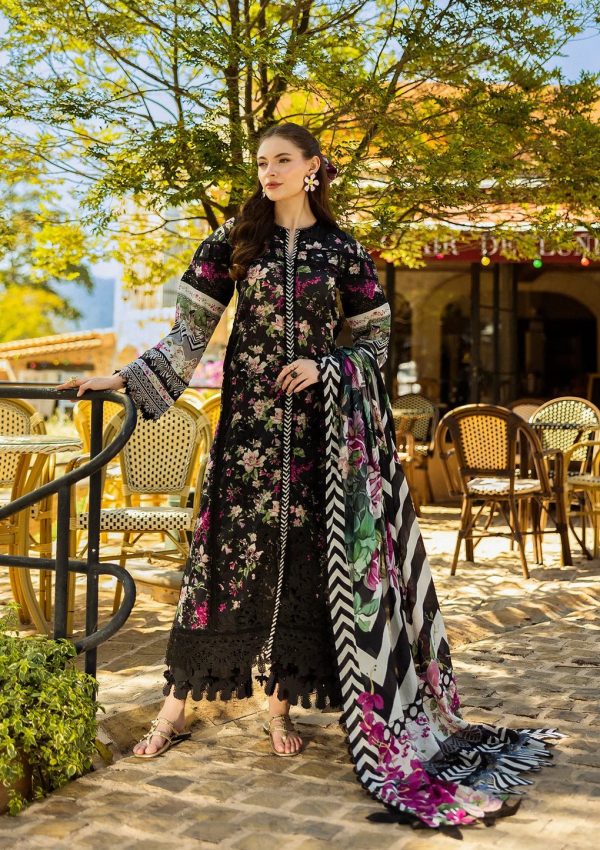 Elegant summer Printed Embroidery Lawn Unstitched Black Dress