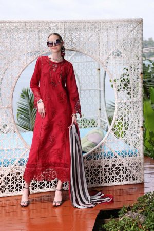 Elegant summer Luxury Chikankari Embroidery Lawn Cotton Unstitched Red Maroon Dress