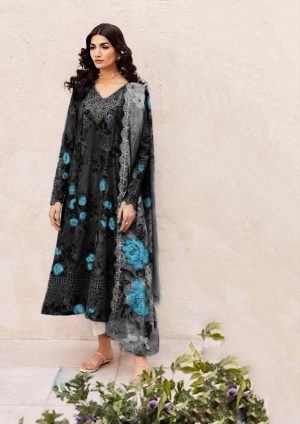 Elegant summer Printed Embroidery Lawn Unstitched Black Dress