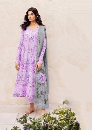 Elegant summer Printed Embroidery Lawn Unstitched purple Dress