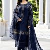 Elegant summer Luxury Chikankari Embroidery Lawn Cotton Unstitched Navy Blue Dress