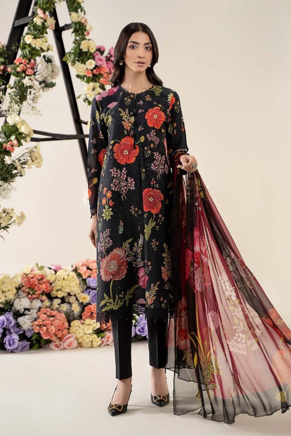 Elegant summer Printed Embroidery Lawn Unstitched Black Dress