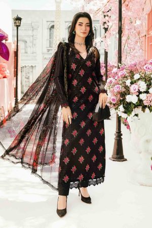Elegant summer Luxury Chikankari Embroidery Lawn Cotton Unstitched Black Dress