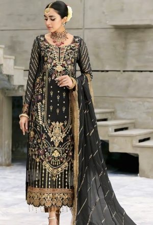 Elegant Luxury Work Unstitched Wedding Partywear Nikha Walima Engagement Mehndi Mayon Black  Dress