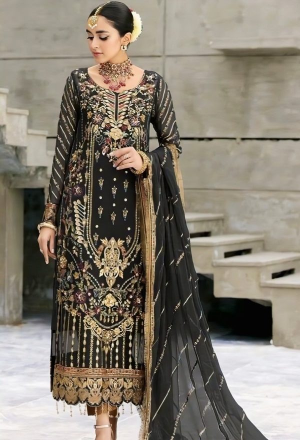 Elegant Luxury Work Unstitched Wedding Partywear Nikha Walima Engagement Mehndi Mayon Black  Dress