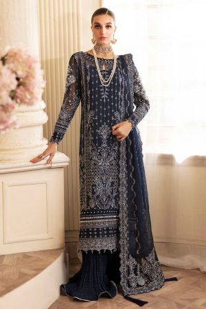 Elegant Luxury Work Unstitched Wedding Partywear navy blue Dress Nikha Walima Engagement Mehndi Mayon Dress