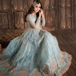 Elegant Luxury Work Unstitched Wedding Partywear Nikha Walima Engagement Mehndi Mayon Sky Blue Dress