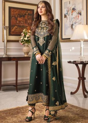 Elegant Luxury Work Unstitched Wedding Partywear Green Dress Nikha Walima Engagement Mehnd Mayon Dress