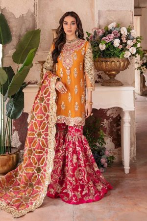 Elegant Luxury Work Unstitched Wedding Partywear Dress Nikha Walima Engagement Mehndi Mayon Yellow Dress