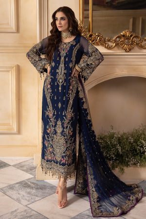 Elegant Luxury Work Unstitched Wedding Partywear Navy Blue Dress Nikha Walima Engagement Mehndi Mayon Dress