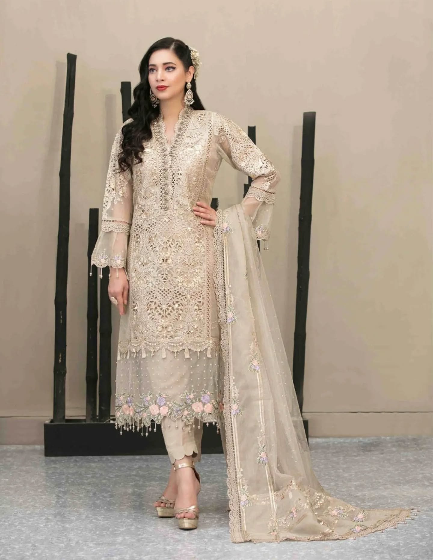Elegant Luxury Work Unstitched Wedding Partywear Dress Nikha Walima Engagement Mehndi Mayon Dress
