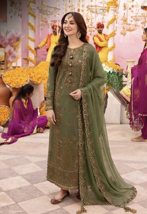 Elegant Luxury Work Unstitched Wedding Partywear Green Dress Nikha Walima Engagement Mehndi Mayon Dress