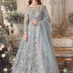 Elegant Luxury Work Unstitched Wedding Partywear ice blue Frock Maxi Dress Nikha Walima Engagement Mehndi Mayon Dress