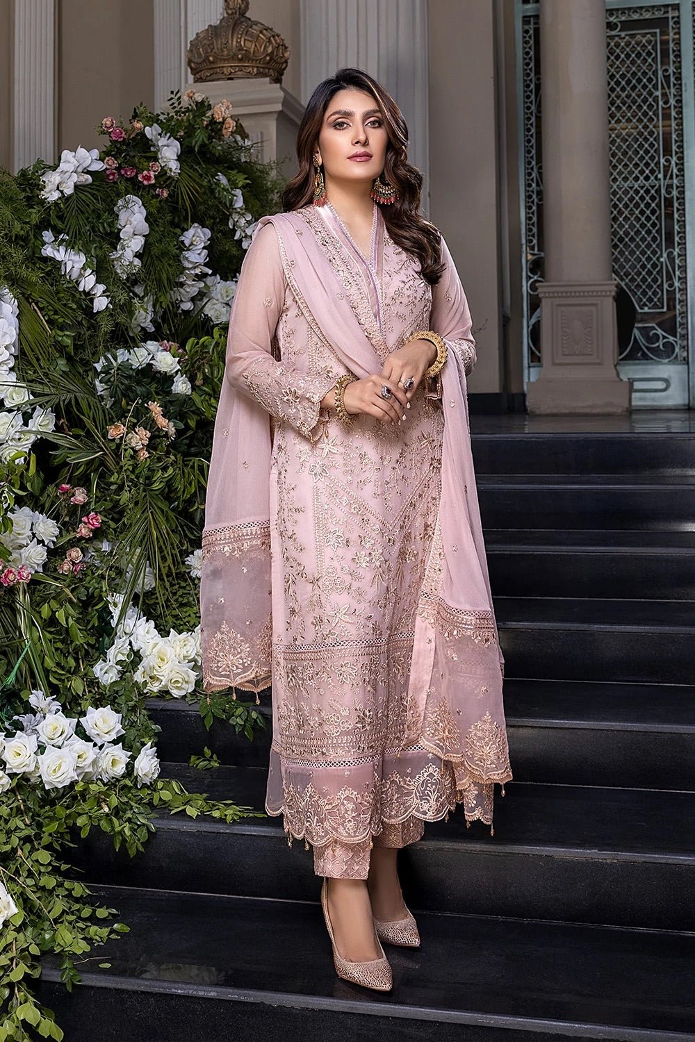 Elegant Luxury Work Unstitched Wedding Partywear Pink Dress Nikha Walima Engagement Mehndi Mayon Dress