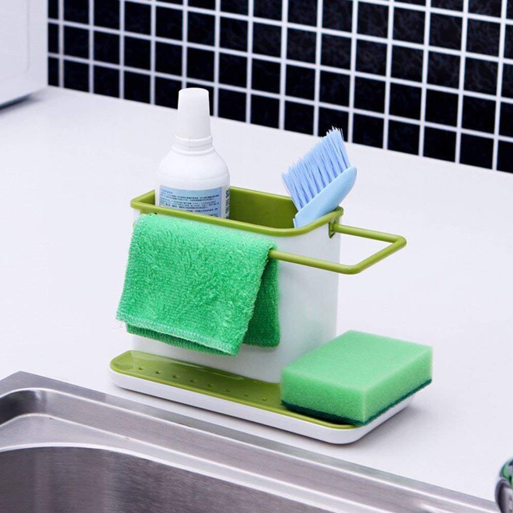 3 in 1 Plastic Sink Caddy Organizer Kitchen Soap Sponge Cloth and Brush Holder Accessories