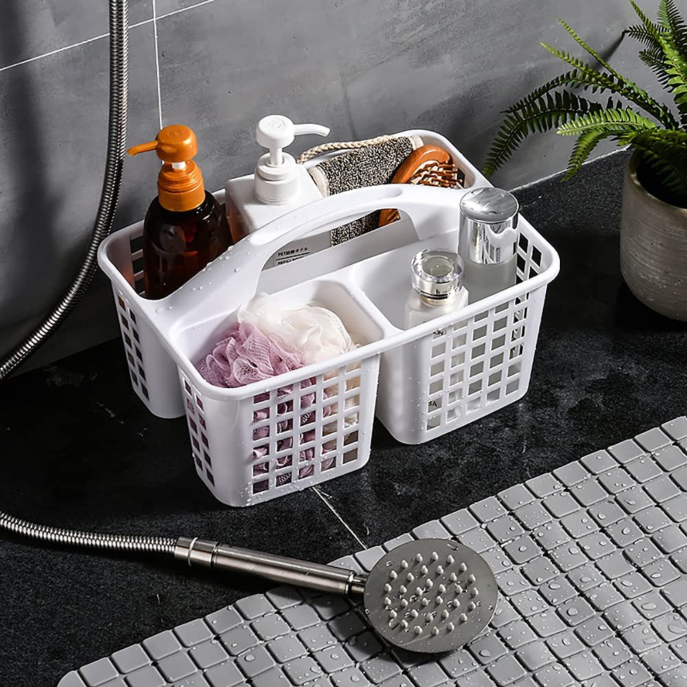 Plastic Shower Caddy Basket with Compartments, Portable Divided Cleaning Supply Storage Organizer with Handle for College Dorm Bathroom