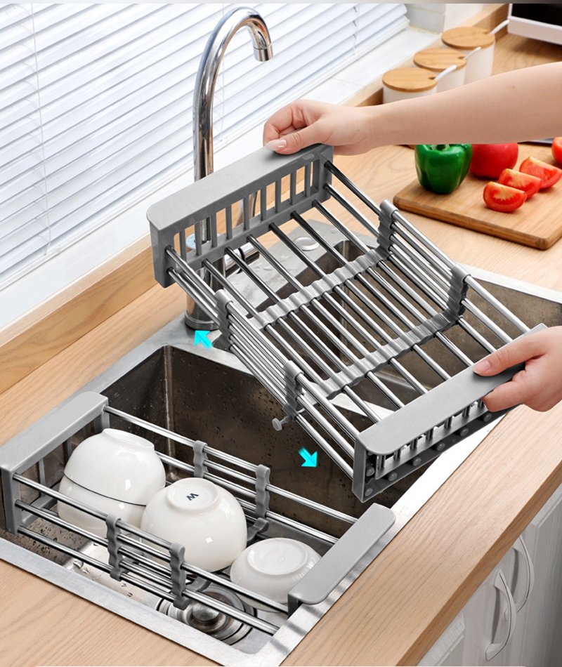 Adjustable stainless steel dish drainer, drain rack Sink Basket