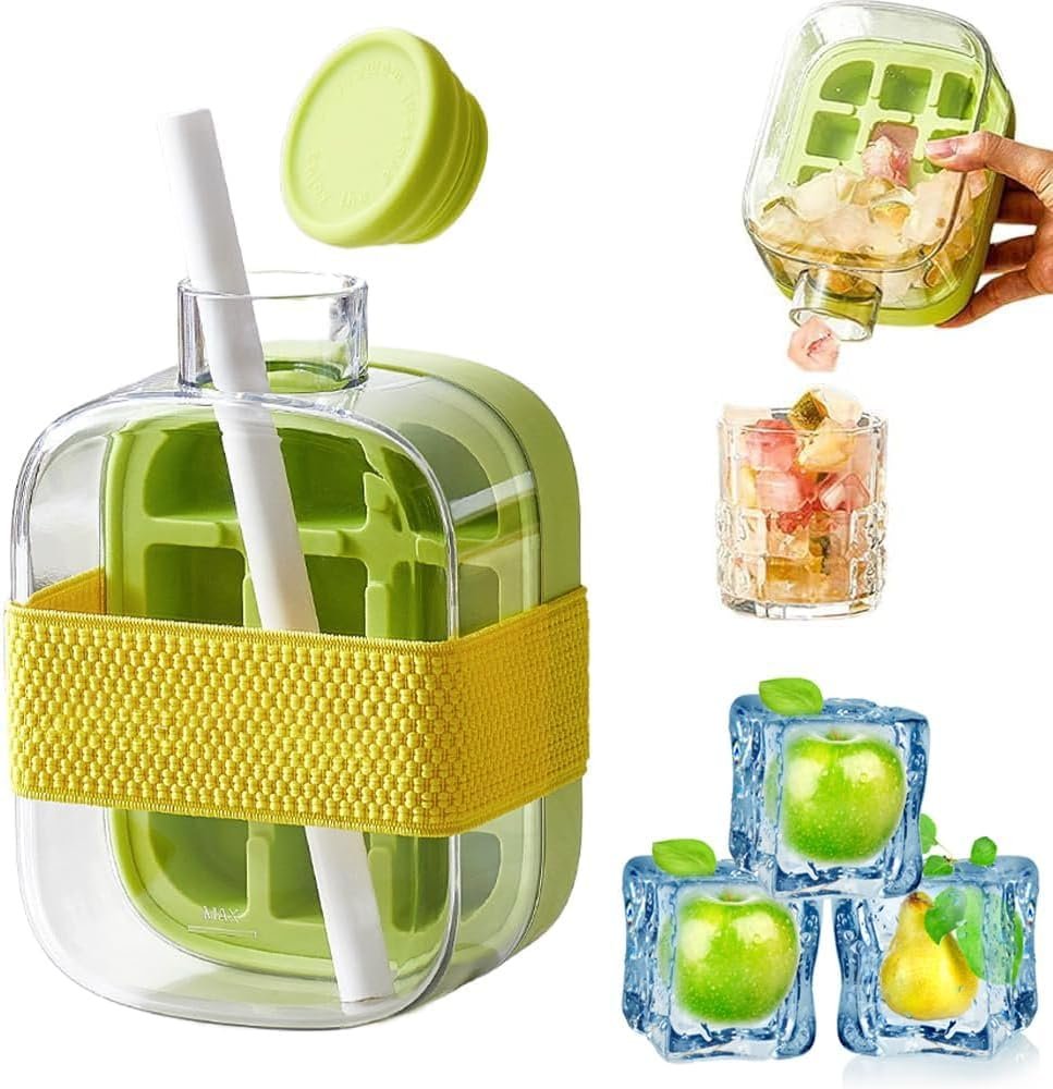 New Cool Summer Ice Cube Bottle, 2 in 1 Contactless Making Ice Tray Water Bottle, Silicone Water Bottle  500ML