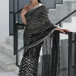 Elegant Luxury Work Unstitched Wedding Partywear Black Saree Dress Nikha Walima Engagement Mehndi Mayon Dress