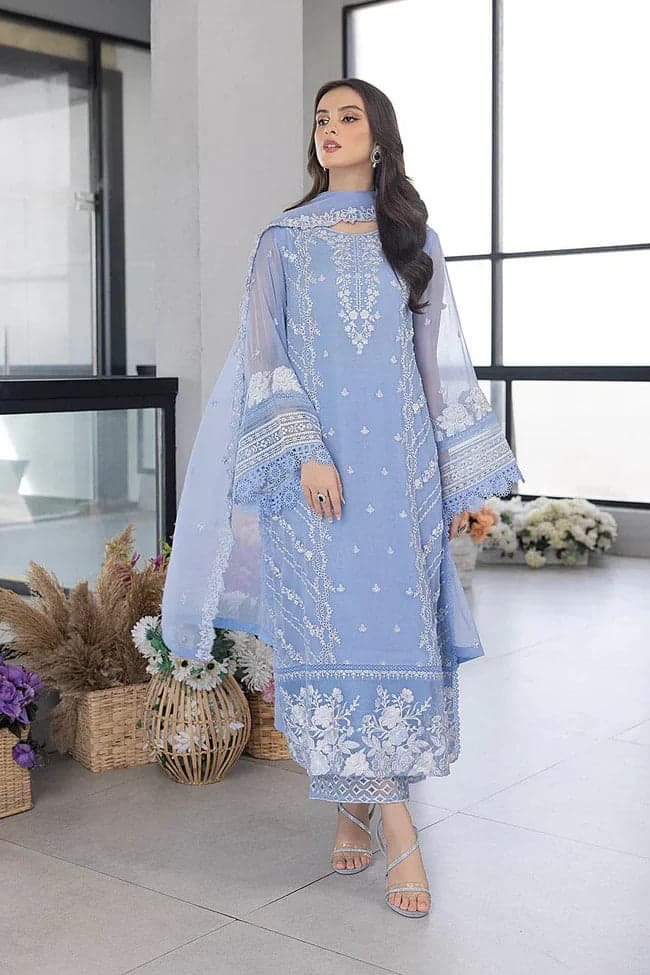 Elegant Luxury Work Unstitched Wedding Partywear Sky Blue Dress Nikha Walima Engagement Mehndi Mayon Dress