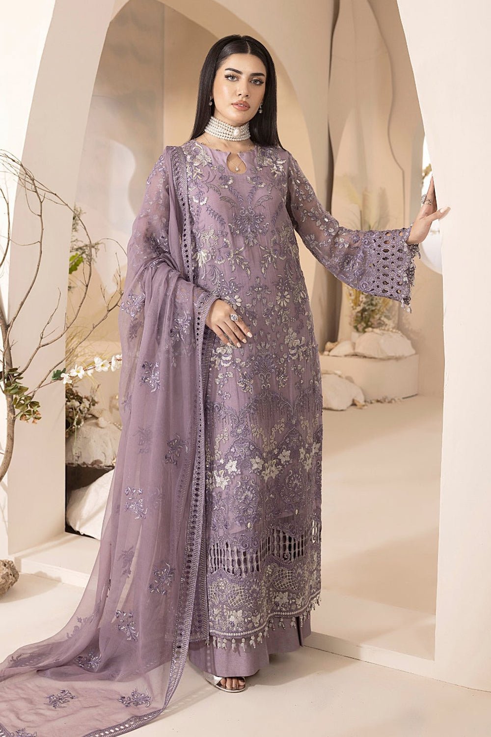 Elegant Luxury Work Unstitched Wedding Partywear Purple Dress Nikha Walima Engagement Mehndi Mayon Dress