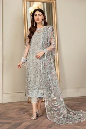 Elegant Luxury Work Unstitched Wedding Partywear Gray Dress Nikha Walima Engagement Mehndi Mayon Dress