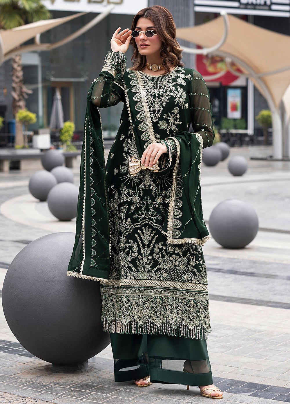 Elegant Luxury Work Unstitched Wedding Partywear Green Dress Nikha Walima Engagement Mehndi Mayon Lehnga Dress