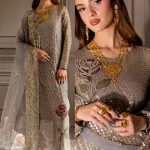 Elegant Luxury Work Unstitched Wedding Partywear Gray Dress Nikha Walima Engagement Mehndi Mayon Dress