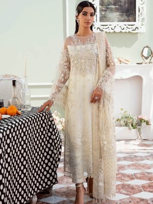 Elegant Luxury Work Unstitched Wedding Partywear Off white Dress Nikha Walima Engagement Mehndi Mayon Dress