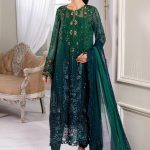 Elegant Luxury Work Unstitched Wedding Partywear Green Double tone Dress Nikha Walima Engagement Mehndi Mayon Dress