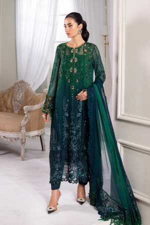 Elegant Luxury Work Unstitched Wedding Partywear Green Double tone Dress Nikha Walima Engagement Mehndi Mayon Dress