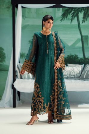 Elegant Luxury Work Unstitched Wedding Partywear Dark green Dress Nikha Walima Engagement Mehndi Mayon Dress